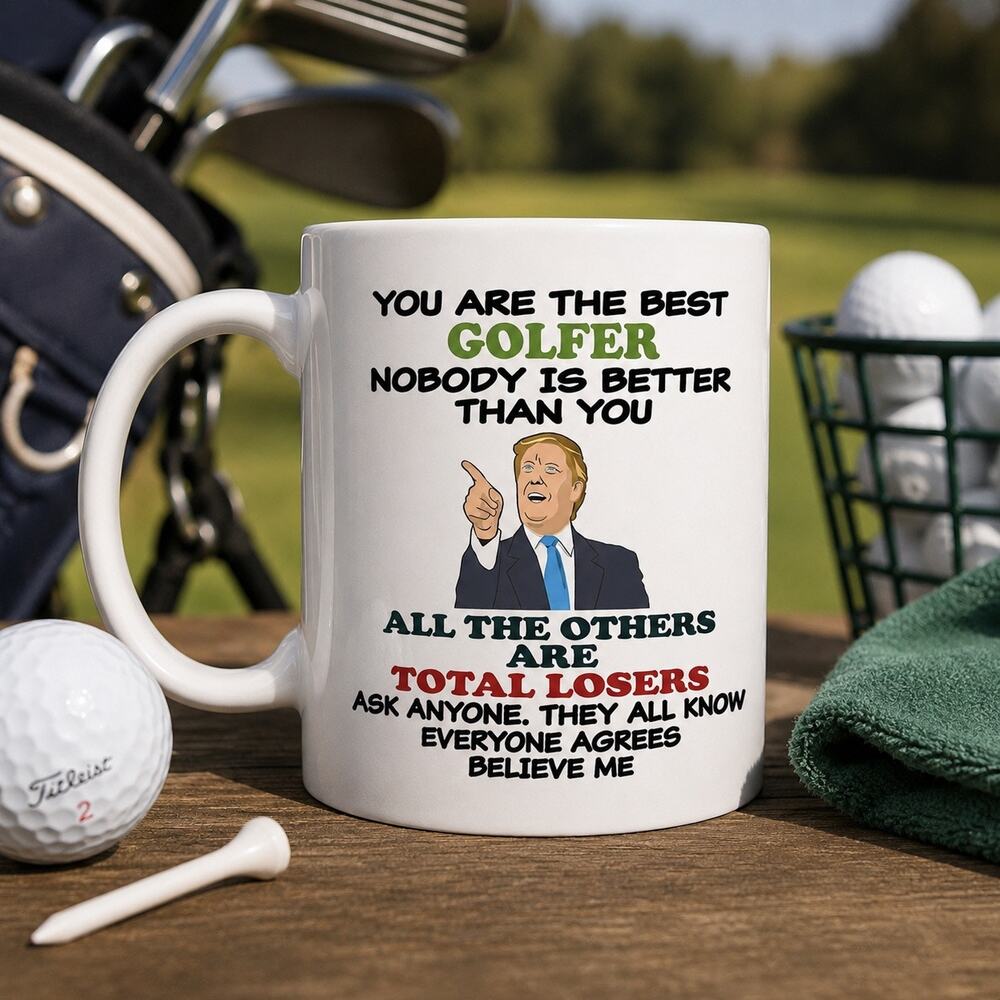 🧚🏻‍♀️ Trump “Best Golfer” Novelty Coffee Mug NIB Funny White Elephant Gift